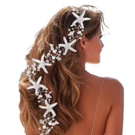 Unicra Starfish Bride Wedding Hair Vine Pearl Bridal Headband Headpiece Beach Wedding Hair Accessories for Women and Girls (A Silver)