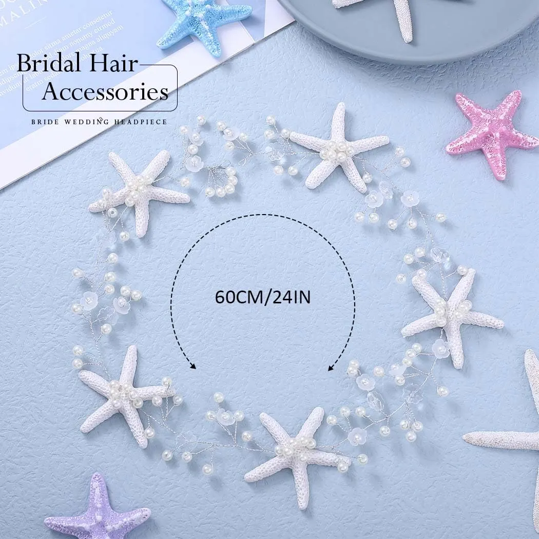 Unicra Starfish Bride Wedding Hair Vine Pearl Bridal Headband Headpiece Beach Wedding Hair Accessories for Women and Girls (A Silver)