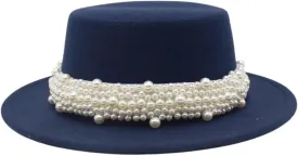 Unisex Flat Top Fedoras Hats Solid Color Pearl Accessories Jazz Cap Men Women French Elegant Top Hat