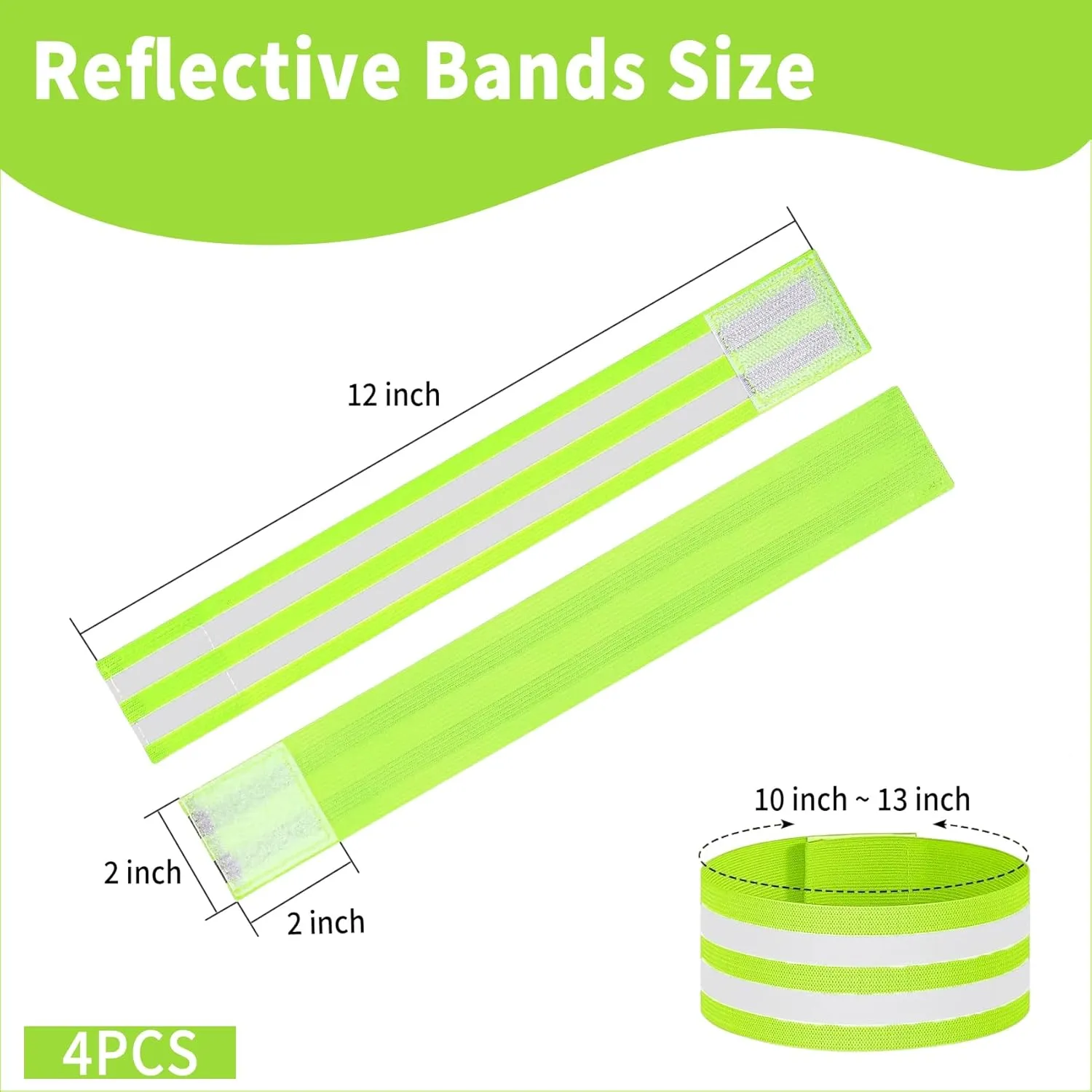 VVS 4 Pack of High Visibility Reflective Bands Wristbands for Cycling Running Arm Wrist Ankle Bands Leg Straps and as Bike Pants Cuff Clip