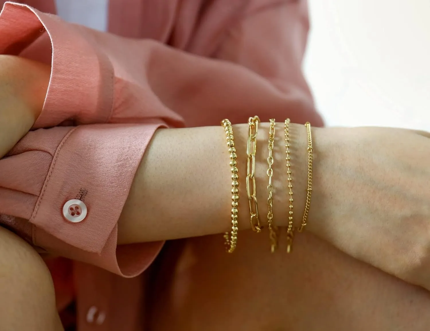 Waterproof Gold Chain Bracelet For Women Non Tarnish,14K Gold Plated Stainless Steel Link Dainty Bracelets Stake Layered Bracelet Set Hypoallergen Gold Jewelry