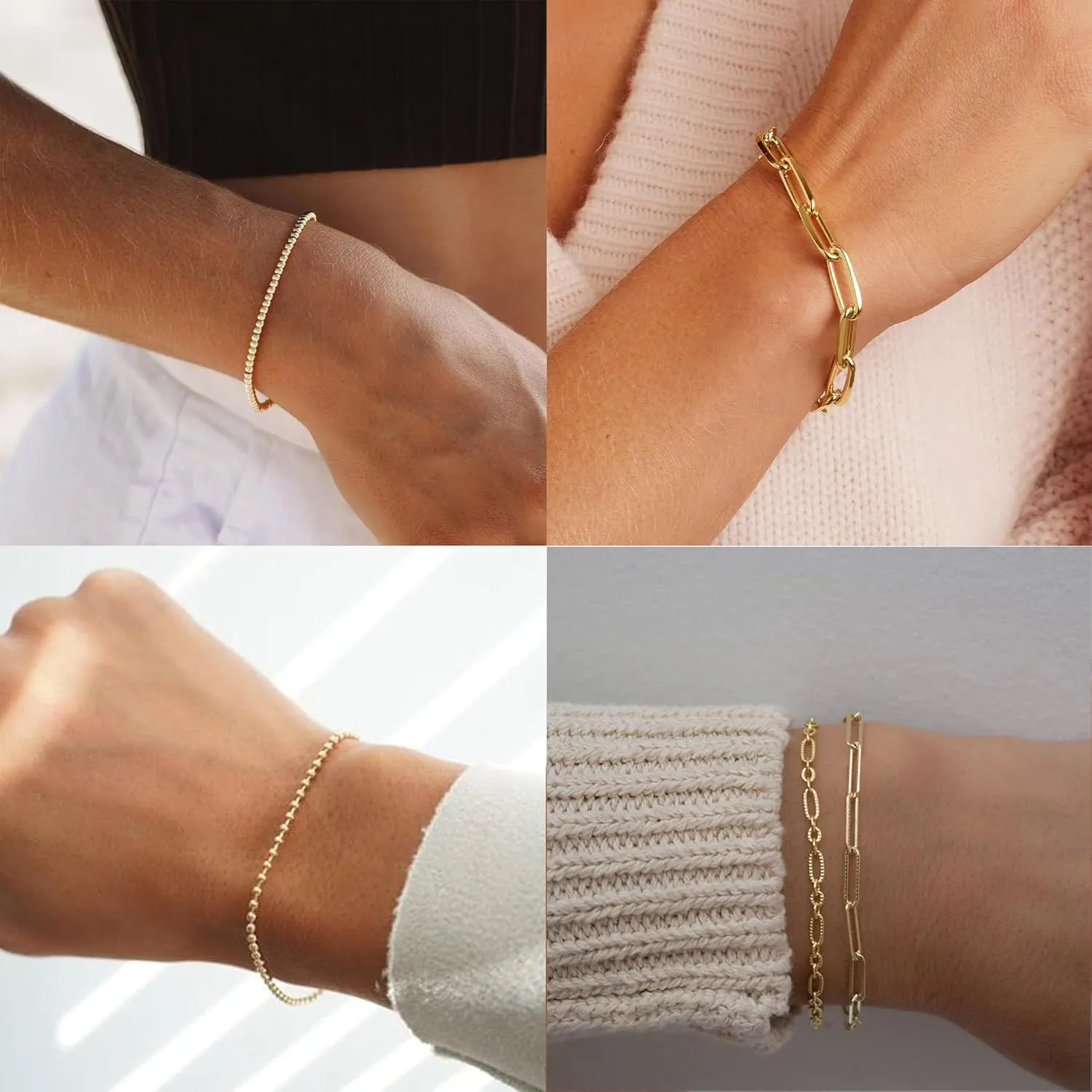 Waterproof Gold Chain Bracelet For Women Non Tarnish,14K Gold Plated Stainless Steel Link Dainty Bracelets Stake Layered Bracelet Set Hypoallergen Gold Jewelry
