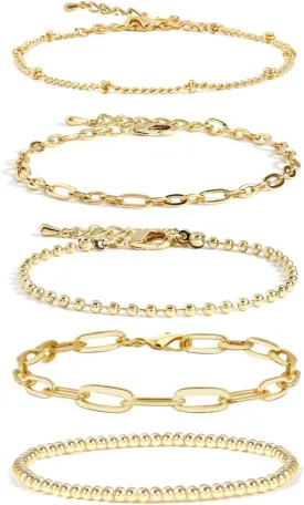 Waterproof Gold Chain Bracelet For Women Non Tarnish,14K Gold Plated Stainless Steel Link Dainty Bracelets Stake Layered Bracelet Set Hypoallergen Gold Jewelry
