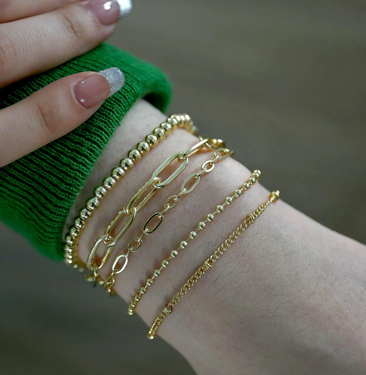 Waterproof Gold Chain Bracelet For Women Non Tarnish,14K Gold Plated Stainless Steel Link Dainty Bracelets Stake Layered Bracelet Set Hypoallergen Gold Jewelry
