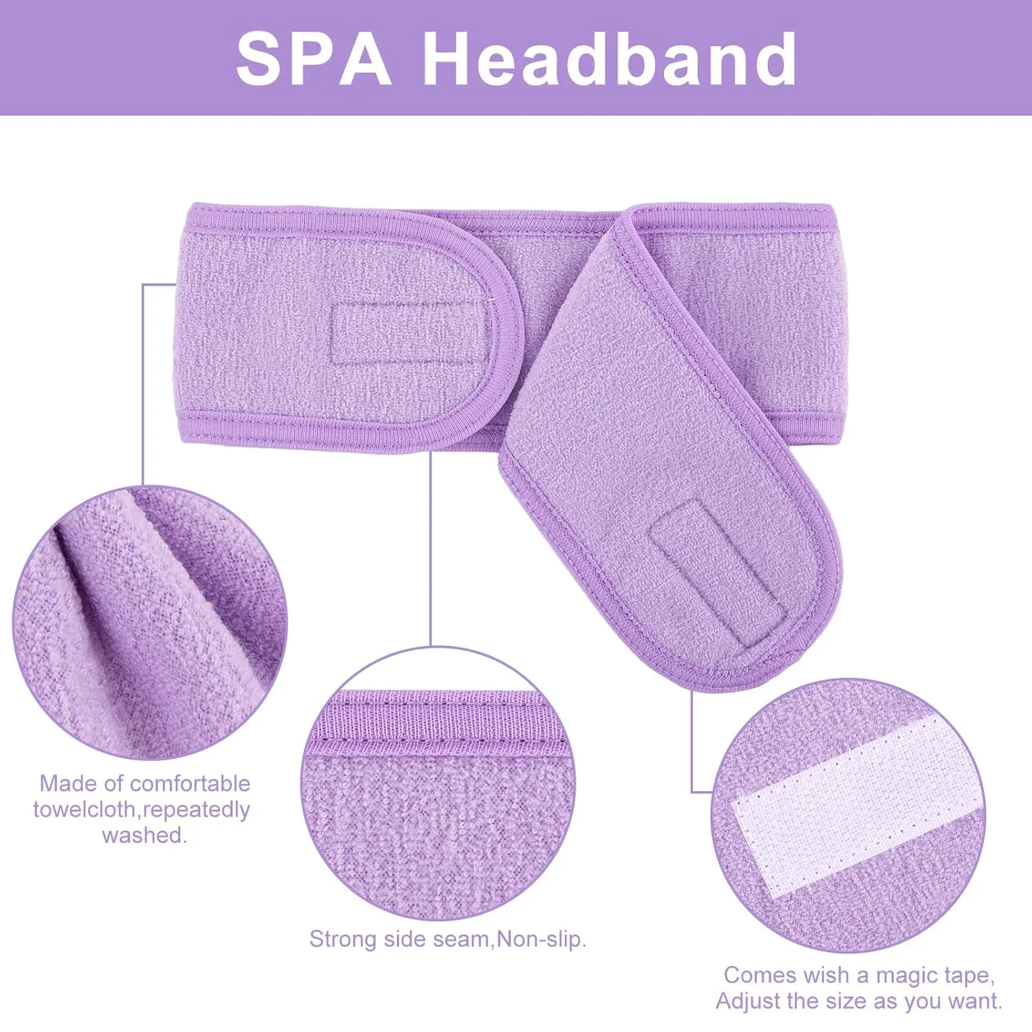 Whaline Spa Facial Headband 4 Packs Head Wrap Terry Cloth Headband Adjustable Stretch Towel for Bath, Makeup and Sport (Light Purple)