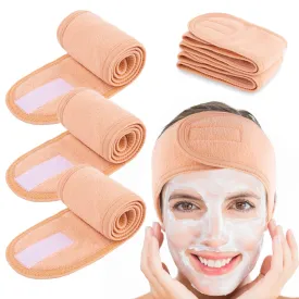 Whaline Spa Facial Headband 4 Packs Head Wrap Terry Cloth Headband Adjustable Stretch Towel for Bath, Makeup and Sport (Living Coral)