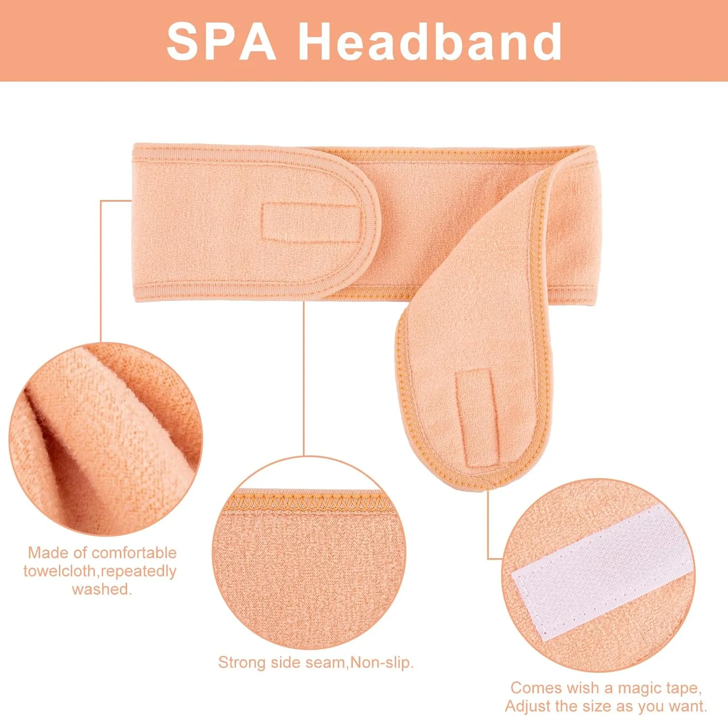 Whaline Spa Facial Headband 4 Packs Head Wrap Terry Cloth Headband Adjustable Stretch Towel for Bath, Makeup and Sport (Living Coral)