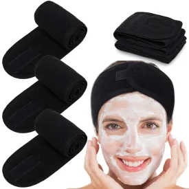 Whaline Spa Facial Headband Head Wrap Terry Cloth Headband 4 Counts Stretch Towel for Bath, Makeup and Sport (Black)