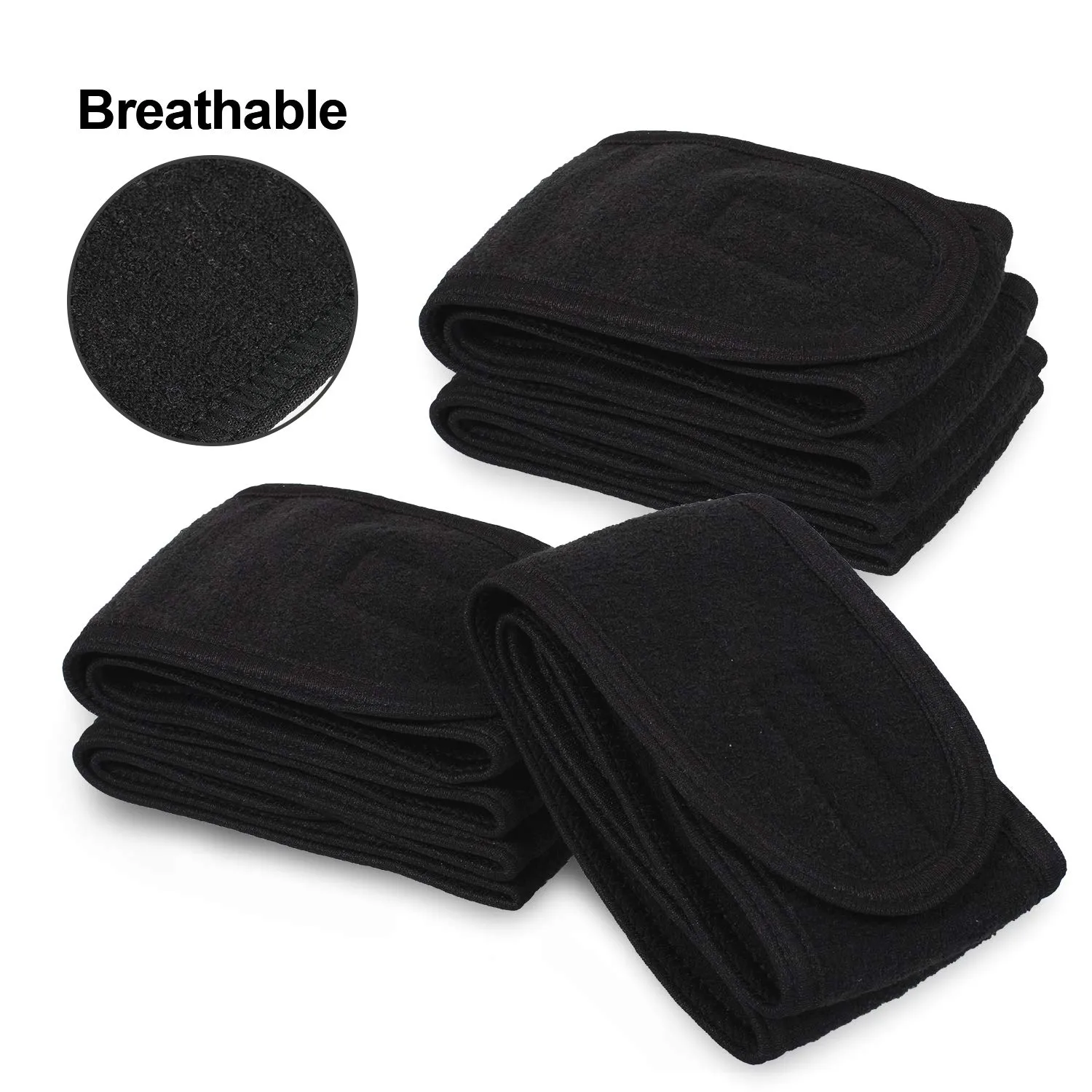 Whaline Spa Facial Headband Head Wrap Terry Cloth Headband 4 Counts Stretch Towel for Bath, Makeup and Sport (Black)